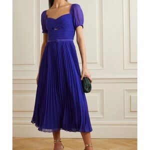 Self-Portrait  Purple Belted Cutout Pleated Chiffon Midi Dress - size US 2 / UK6